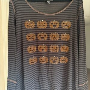 Style & Co. Black and Orange Striped Long Sleeve Tee